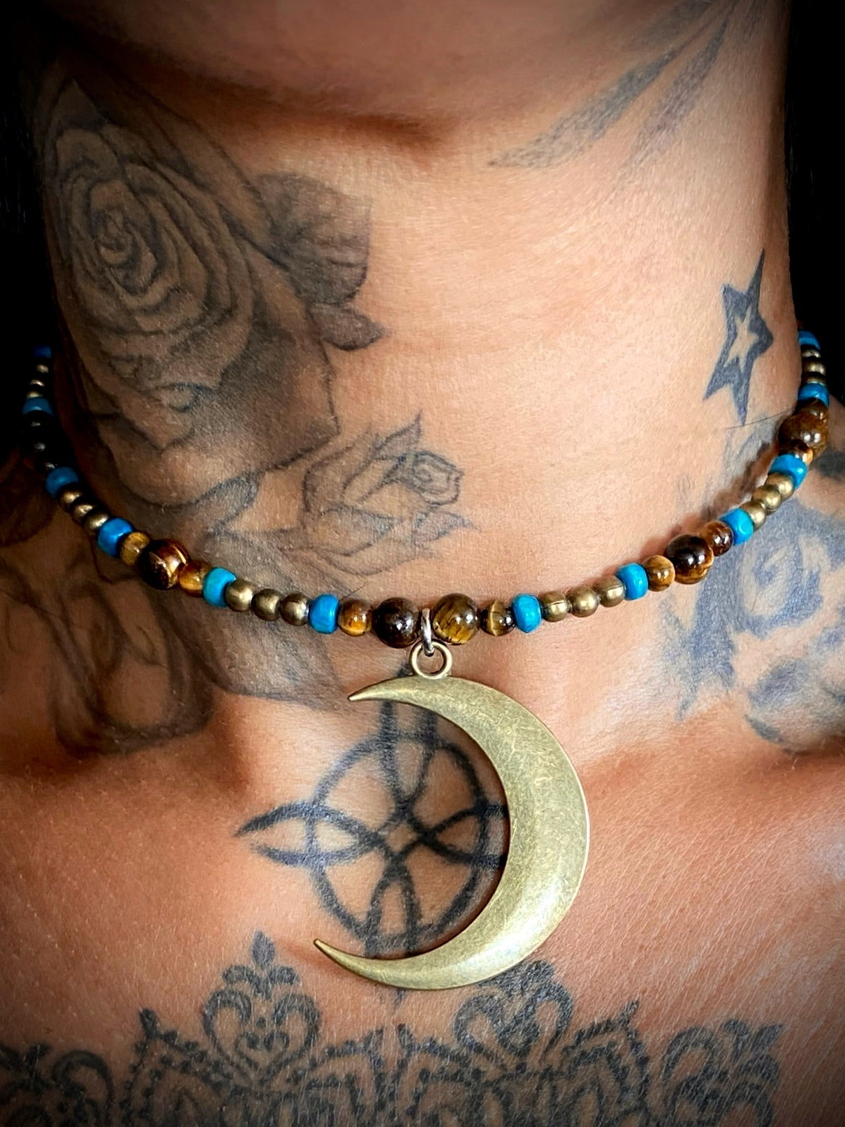 Boho ~ Tigers Eye Crescent Moon Choker