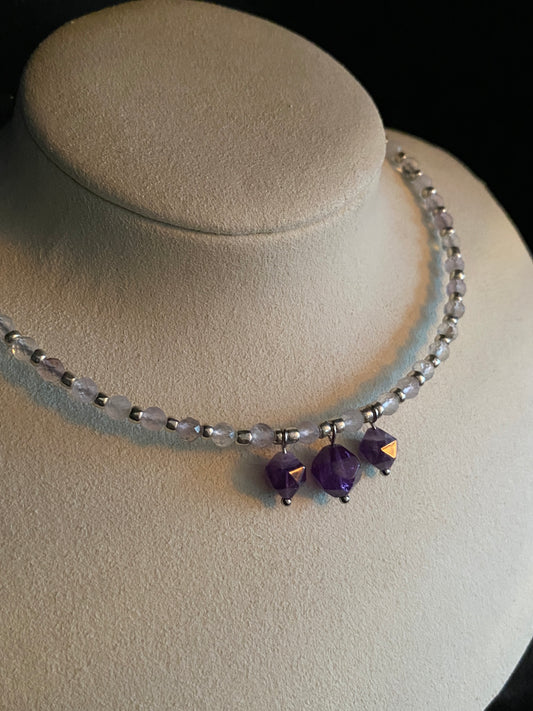 Triple Amethyst Bead Choker