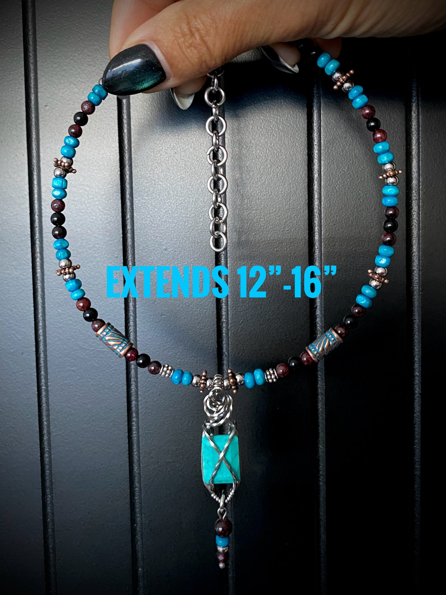 Boho ~ Turquoise & Garnet Choker