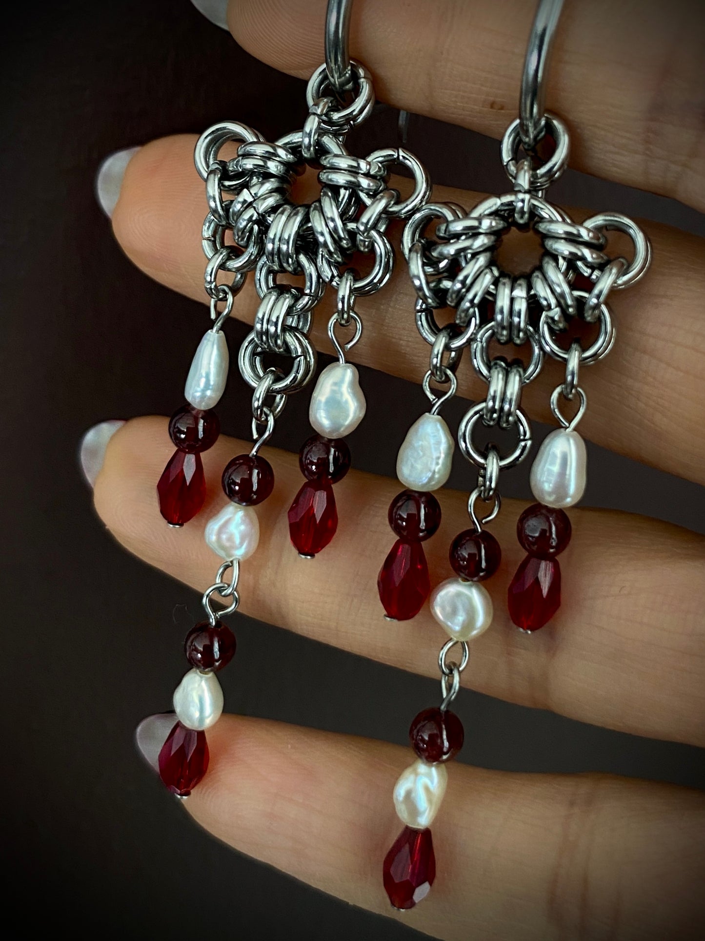 Garnet & Pearl Earrings