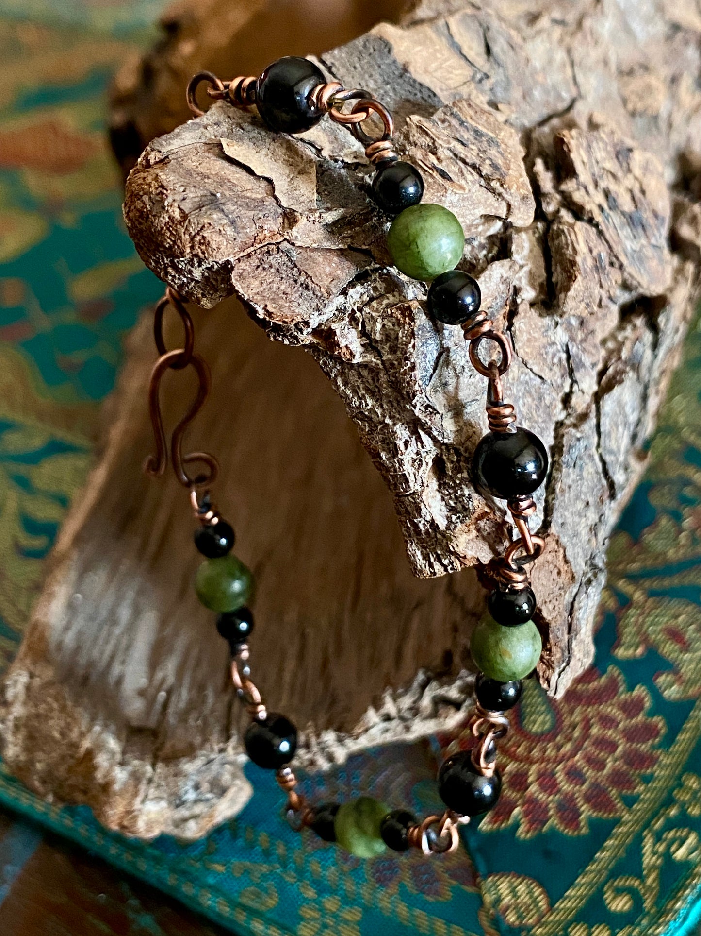 Black Tourmaline & Green Jade Bracelet