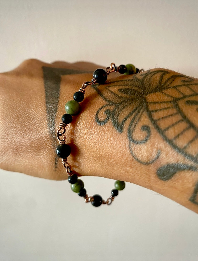 Black Tourmaline & Green Jade Bracelet