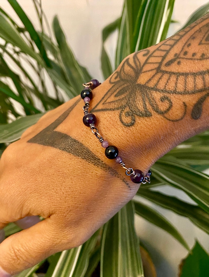 Black Tourmaline | Amethyst & Purple Lepidolite Bracelet