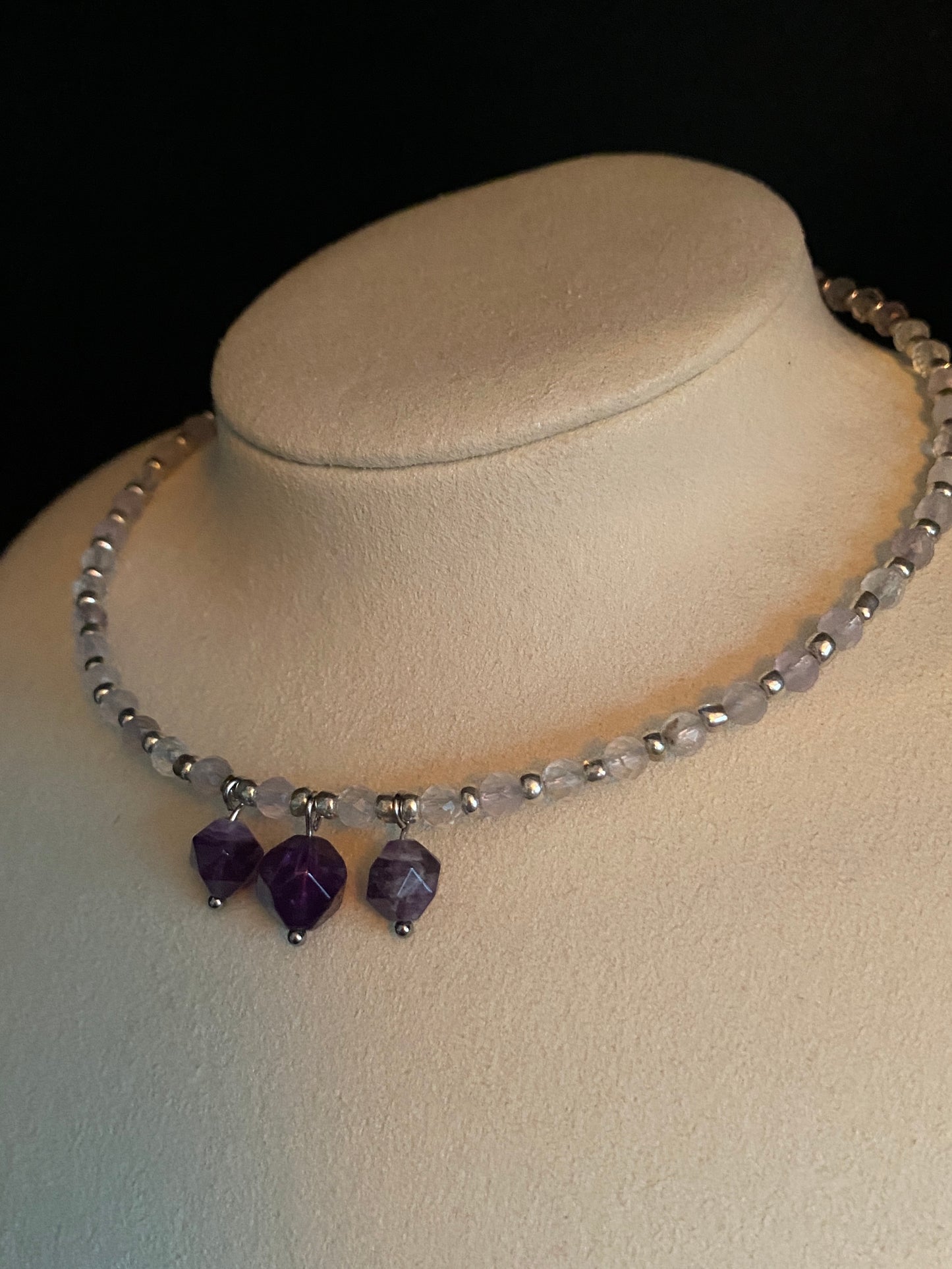 Triple Amethyst Bead Choker