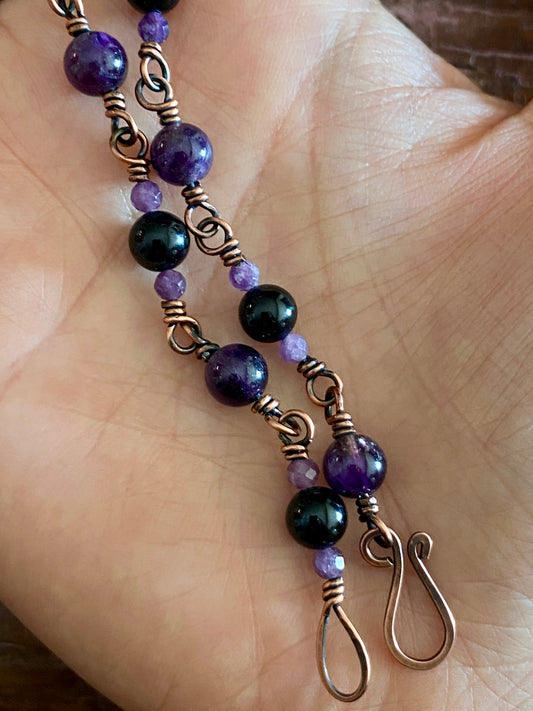 Black Tourmaline | Amethyst & Purple Lepidolite Bracelet