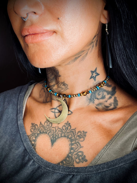 Boho ~ Tigers Eye Crescent Moon Choker