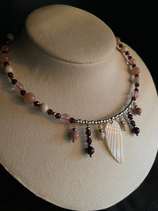 Mixed Crystal & Mother of Pearl Wing Choker